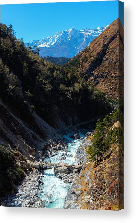Nepal Acrylic Print featuring the photograph River Crossing By Tengboche by Owen Weber