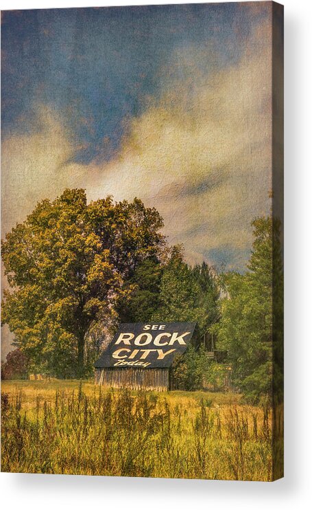 American Acrylic Print featuring the photograph Rock City Barn II Watercolors Textured Painting by Debra and Dave Vanderlaan