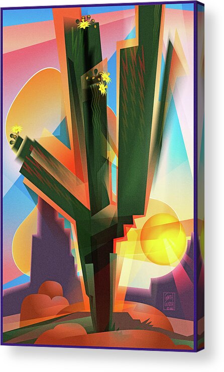 Sonoran Desert Acrylic Print featuring the digital art Saguaro Sunrise by Garth Glazier