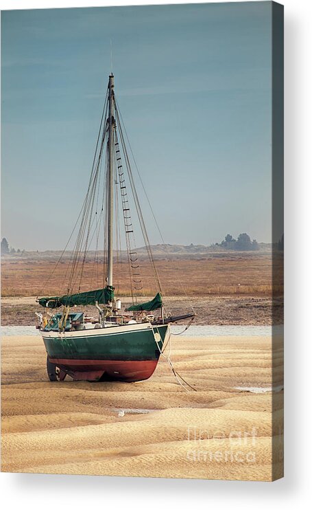 Wells Acrylic Print featuring the photograph Norfolk sail boat stranded at low tide by Simon Bratt