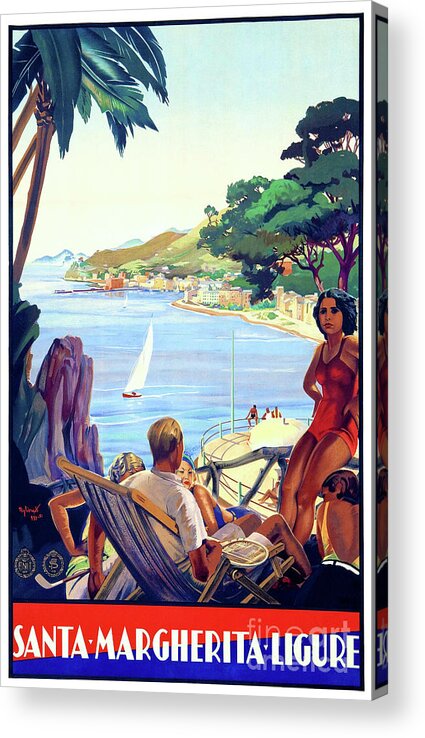  Vintage Acrylic Print featuring the mixed media Santa Margherita Ligure Vintage Poster Restored by Vintage Treasure