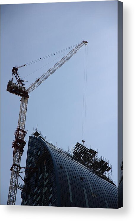 Crane Acrylic Print featuring the photograph scaffolding II... yeah... WAY the hell up there... by Kreddible Trout