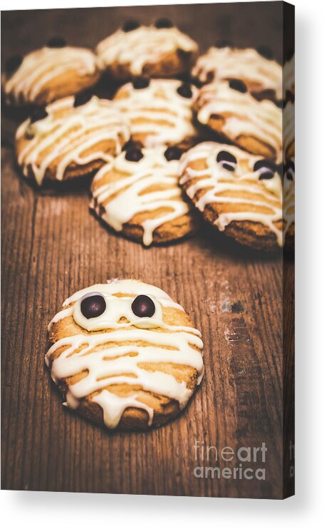 Sweet Acrylic Print featuring the photograph Scared baking mummy biscuit by Jorgo Photography