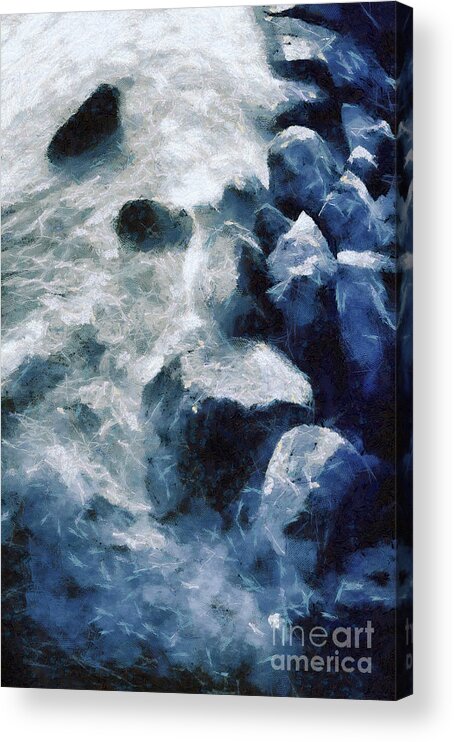 Seascape Acrylic Print featuring the painting Sea sunset seascape with wet rocks by Dimitar Hristov