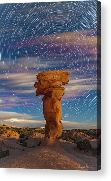 Moab Acrylic Print featuring the photograph Secret Spire and Star Trails by Dan Norris