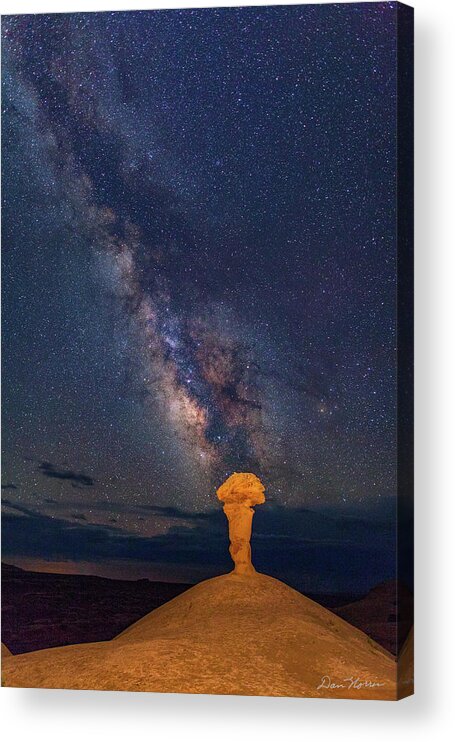 Moab Acrylic Print featuring the photograph Secret Spire and The Milky Way Vertical by Dan Norris
