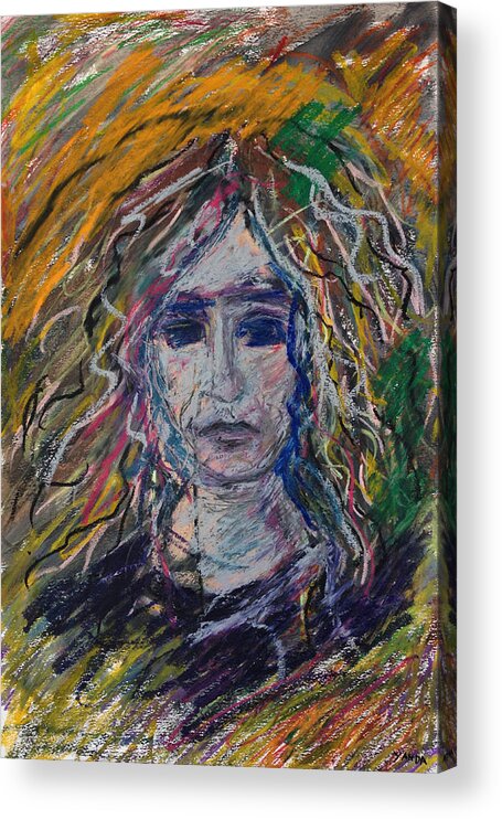 Katt Yanda Self-portrait Original Art Oil Paste Chalk Drawing Paper Acrylic Print featuring the pastel Self Portrait by Katt Yanda