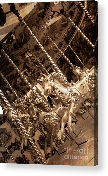 Aged Acrylic Print featuring the photograph Sepia Carousel Horse by Paul Warburton