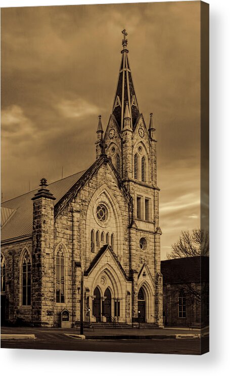 Architecture Acrylic Print featuring the photograph Sepia Limestone Church by Linda Phelps