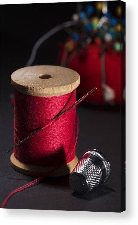 Needle Acrylic Print featuring the photograph Sewing Equipment - Needle and Thread by Donald Erickson