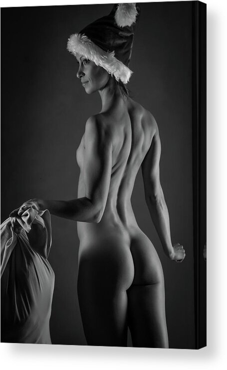 Monochromatic Nude Acrylic Print featuring the photograph Sexy Santa by Blue Muse Fine Art