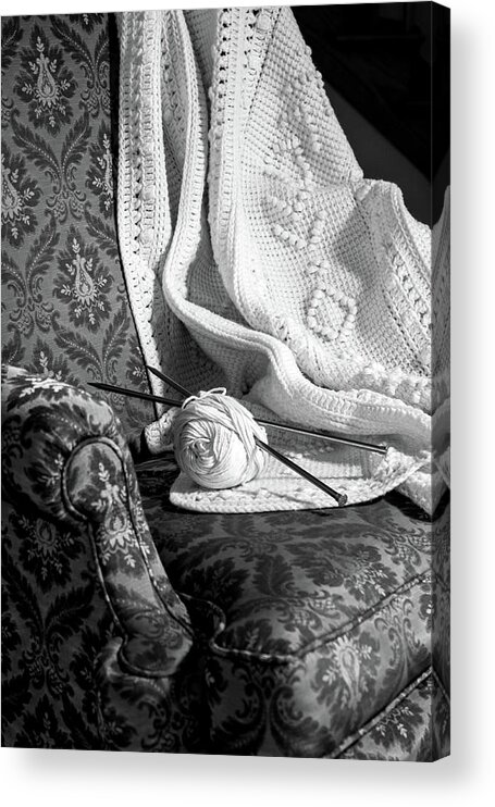 Still Life Acrylic Print featuring the photograph She Sits and Knits by Ira Marcus