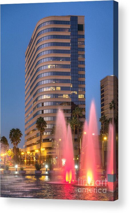 Long Beach; Diverse; Attractions For Travelers; City In Los Angeles County In Southern California; On The Pacific Coast Of The United States; Seventh Largest City In California; Metropolis; Vivid Tapestry Of Neighborhoods; Cultures; Easy; Breezy Lifestyle Acrylic Print featuring the photograph Shoreline Square Performing Arts Center by David Zanzinger