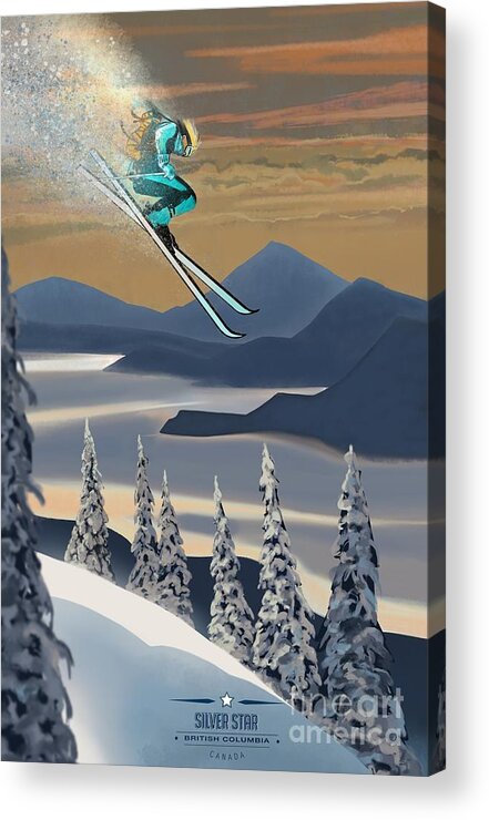 Retro Ski Art Acrylic Print featuring the painting Silver Star ski poster by Sassan Filsoof