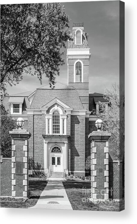 Simpson College Acrylic Print featuring the photograph Simpson College Gate with College Hall by University Icons