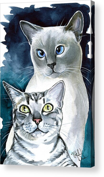 Snowshoe Acrylic Print featuring the painting Sini and Nimbus - Cat Portraits by Dora Hathazi Mendes