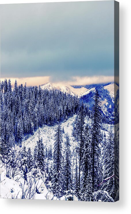 Idaho Acrylic Print featuring the photograph Snow Covered Mountains by Lester Plank