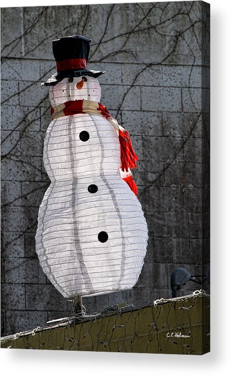 Snowman Acrylic Print featuring the photograph Snowman On The Roof by Christopher Holmes