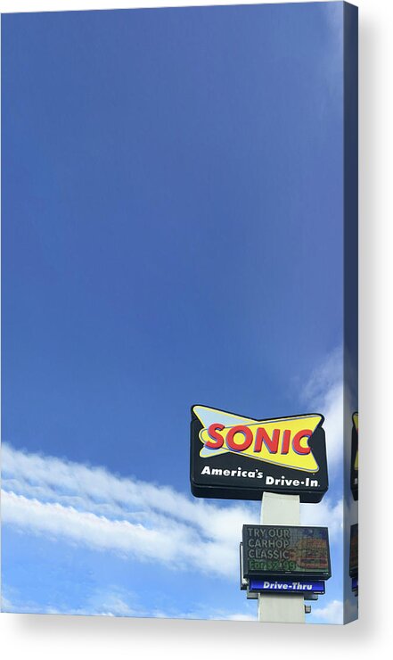 America's Acrylic Print featuring the photograph Sonic Americas Drive In Dark Blue Sky by Bert Peake