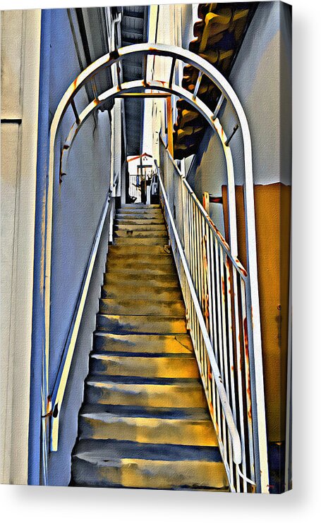 Glenn Mccarthy Acrylic Print featuring the digital art Stairwell From The Street by Glenn McCarthy Art and Photography