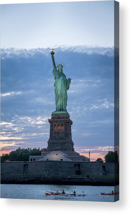 Nyc Acrylic Print featuring the photograph Statue of Liberty - Sunset by Frank Mari