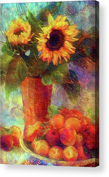 Still Life With Sunflower Acrylic Print featuring the mixed media Still life with Sunflower 2 by Lilia S