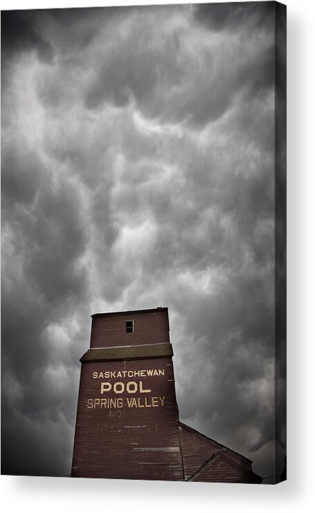 Stormy Acrylic Print featuring the photograph Storm Clouds Saskatchewan Grain Elevator by Mark Duffy