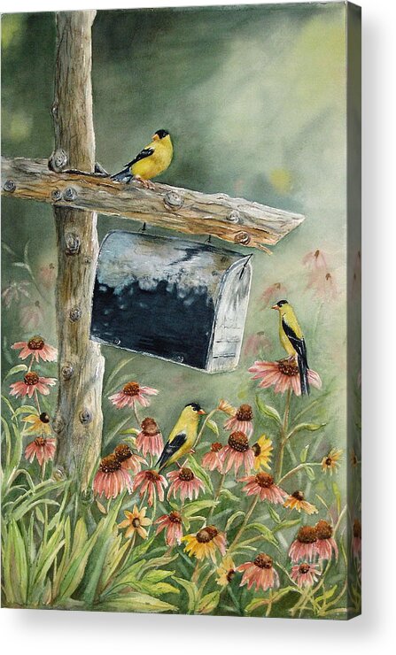 Goldfinch Acrylic Print featuring the painting Stormbirds by Patricia Pushaw