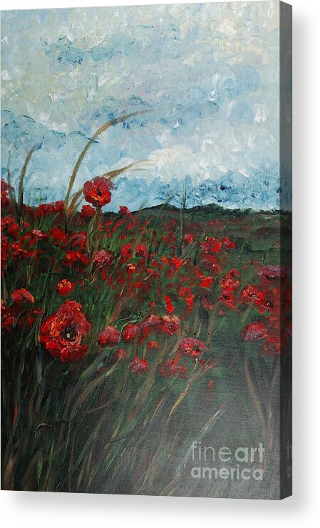 Poppies Acrylic Print featuring the painting Stormy Poppies by Nadine Rippelmeyer
