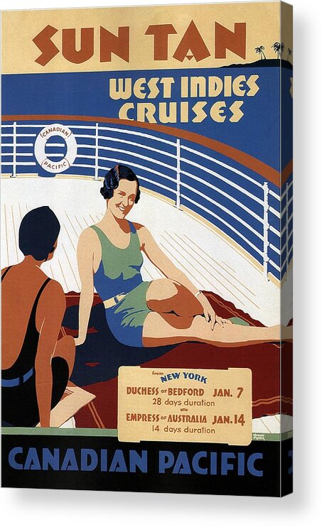 Canadian Pacific Acrylic Print featuring the mixed media Sun Tan West Indies Cruises - Canadian Pacific - Retro travel Poster - Vintage Poster by Studio Grafiikka
