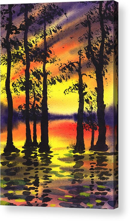 Sunset Acrylic Print featuring the painting Sunset And The Trees by Irina Sztukowski