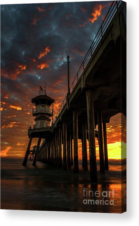 Beach Acrylic Print featuring the photograph Sunset Huntington Beach Pier by Peter Dang