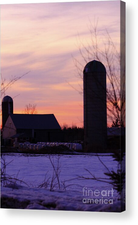 Sunset Acrylic Print featuring the photograph Sunset on a Dairy Farm by Kathy DesJardins