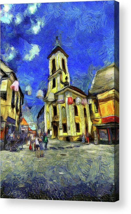 Impressionist Acrylic Print featuring the mixed media Szentendre Town Budapest Van Gogh by David Pyatt