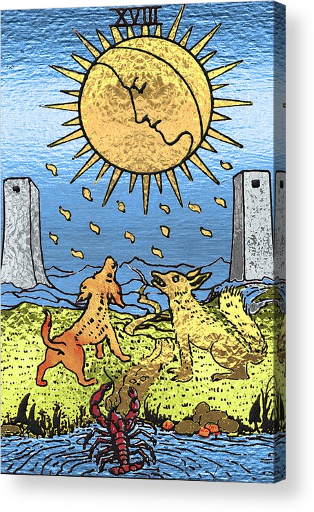'tarot’ Collection By Serge Averbukh Acrylic Print featuring the digital art Tarot Gold Edition - Major Arcana - The Moon by Serge Averbukh