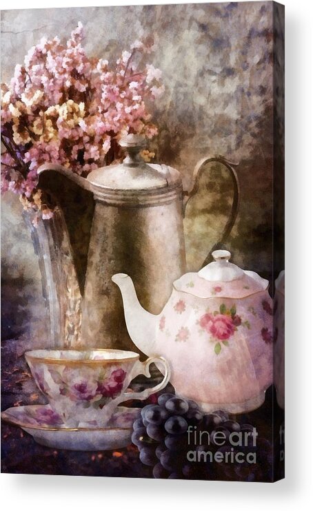 Tea And Grapes Acrylic Print featuring the painting Tea and Grapes by Mo T