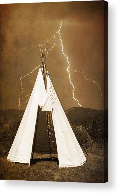Tee Pee Acrylic Print featuring the photograph Tee Pee Lightning by James BO Insogna