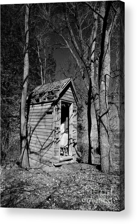 Shed Out Back House Outhouse Black White Monochrome Acrylic Print featuring the photograph That Little Shed Out Back of the House 9839 by Ken DePue