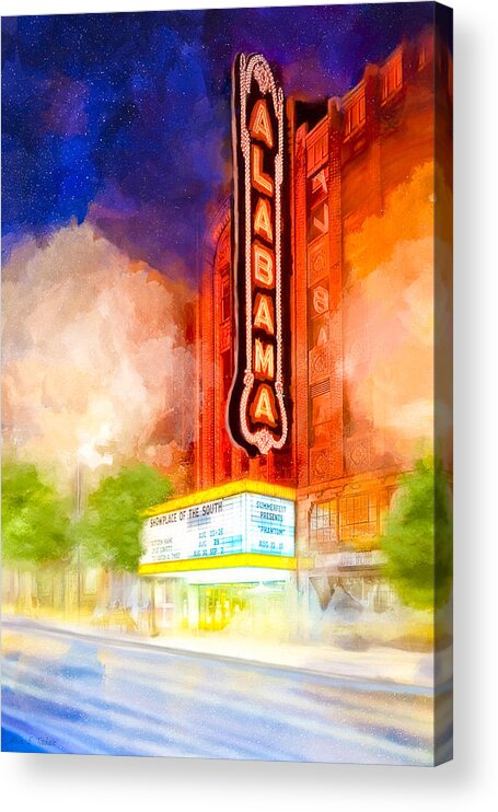 Birmingham Acrylic Print featuring the mixed media The Alabama Theatre By Night by Mark Tisdale