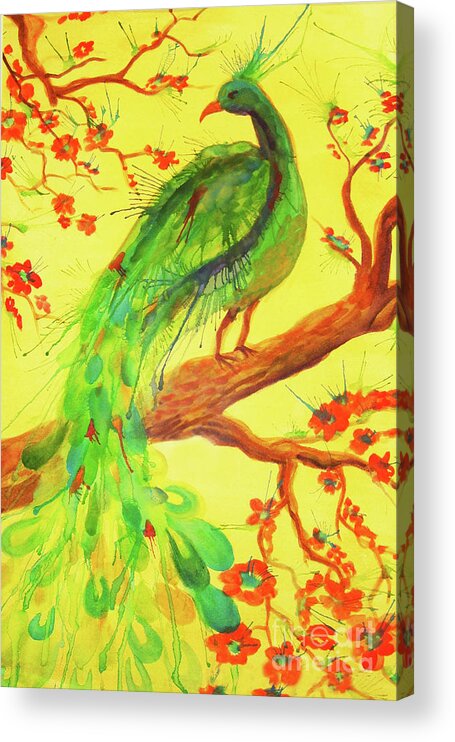 Bird Acrylic Print featuring the painting The Auspicious Peacock by Angelique Bowman