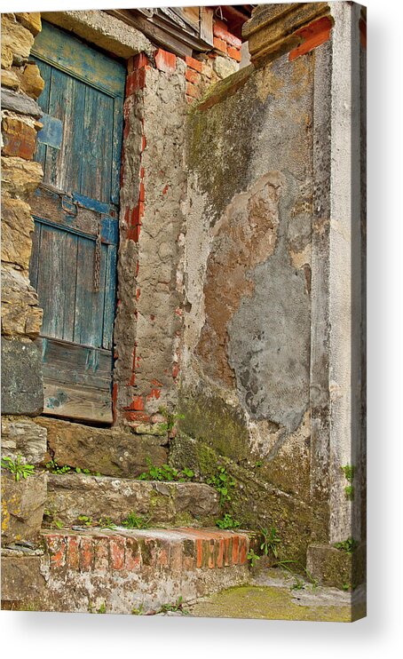 Vernazza Italy Acrylic Print featuring the photograph The Blue Door - Vernazza, Italy by Denise Strahm