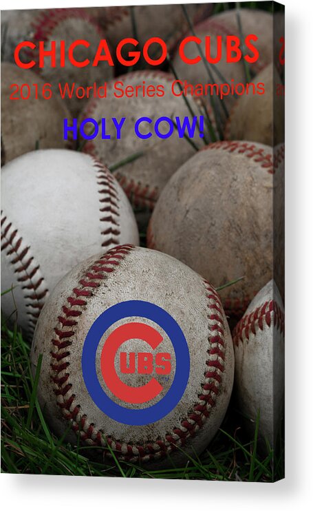 Chicago Cubs World Series Poster Acrylic Print featuring the photograph The Chicago Cubs - Holy Cow by David Patterson