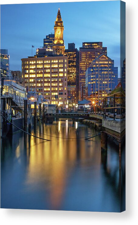 Boston Acrylic Print featuring the photograph The Custom House Tower at Dusk by Kristen Wilkinson