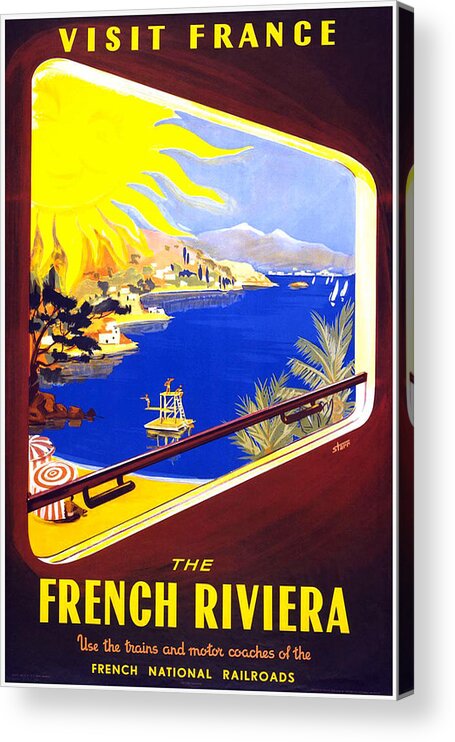 France Acrylic Print featuring the painting The French Riviera - Vintage Travel Poster by Studio Grafiikka
