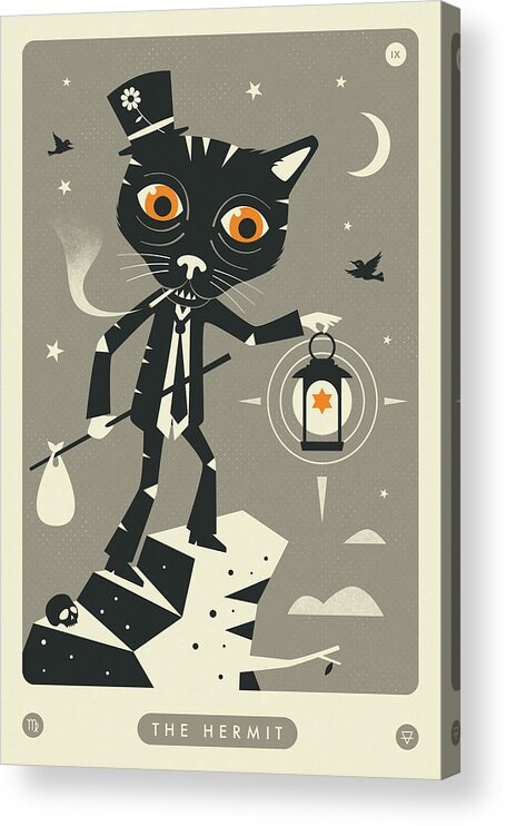 Tarot Acrylic Print featuring the digital art The Hermit Tarot Card Cat by Jazzberry Blue