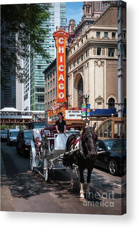 Art Acrylic Print featuring the photograph The Iconic Chicago Theater Sign and Traffic on State Street by David Levin