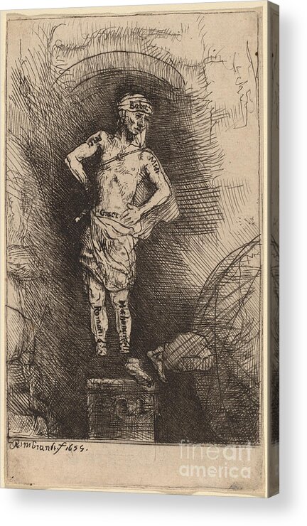  Acrylic Print featuring the drawing The Image Seen By Nebuchadnezzar by Rembrandt Van Rijn