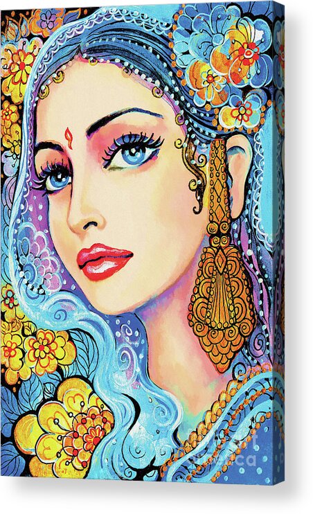 Indian Woman Acrylic Print featuring the painting The Veil of Aish by Eva Campbell