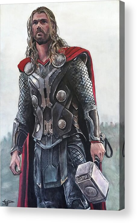 Thor Acrylic Print featuring the painting Thor The Thunder God by Tom Carlton