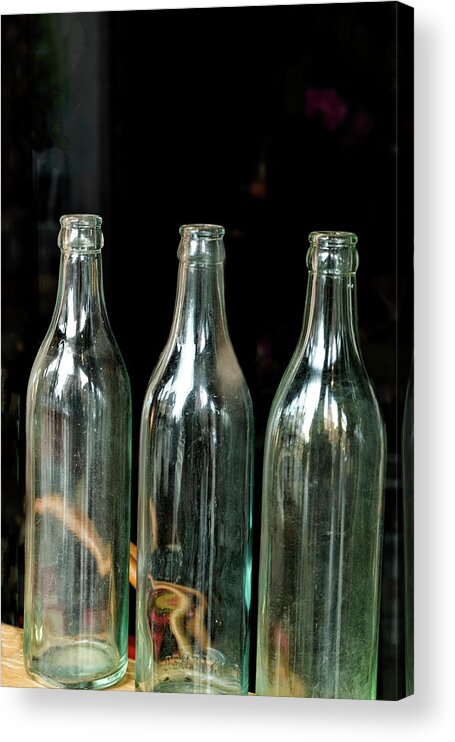Whetstone Brook Acrylic Print featuring the photograph Three Bottles by Tom Singleton
